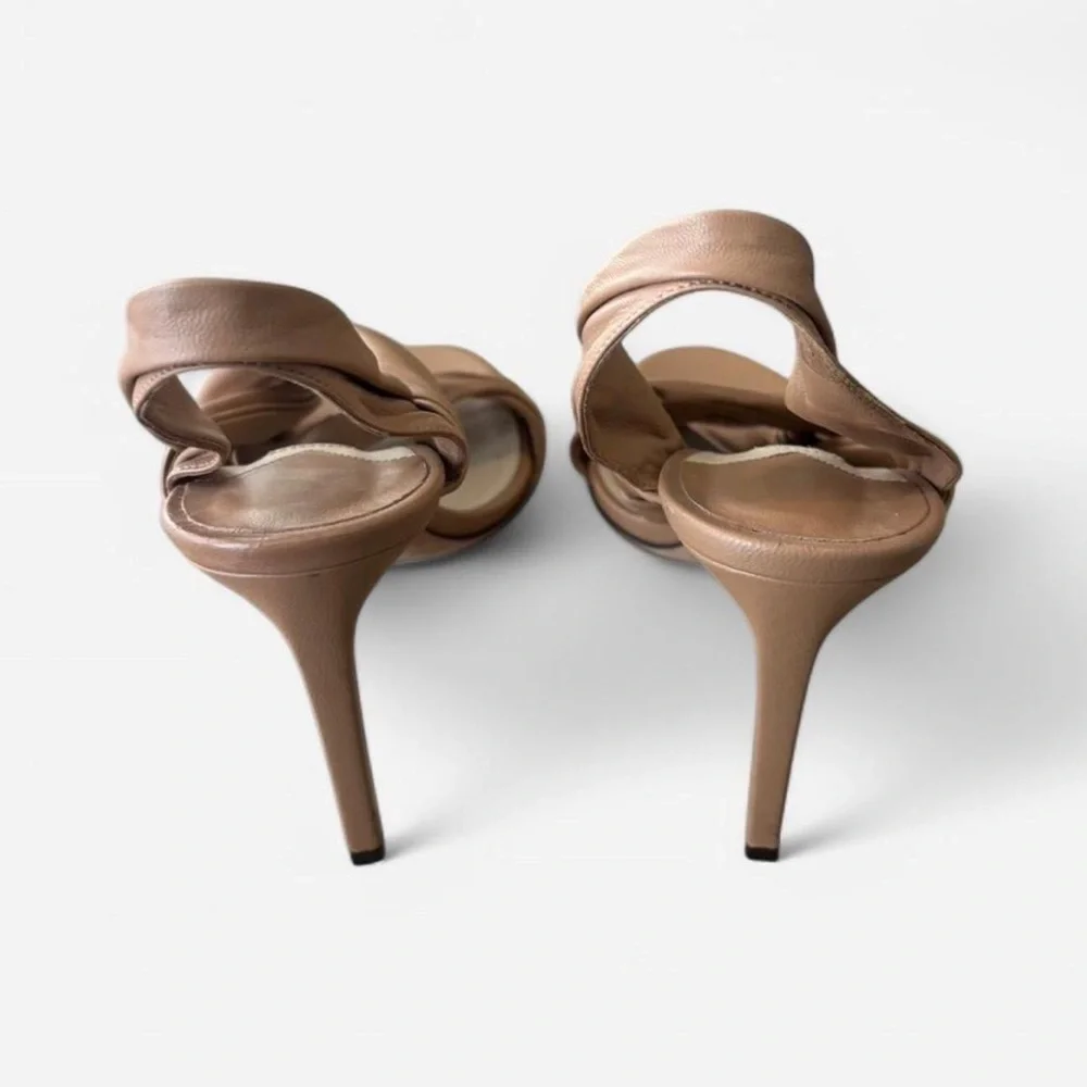 Jimmy Choo Tan Heeled Sandals with Woven Strap Design size 6.5